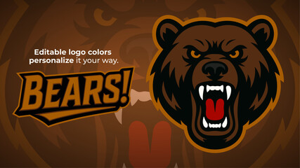 Roaring Bear Head Mascot Logo &ndash; Fierce Animal Face for Esports, Sports Teams or Gaming Identity
