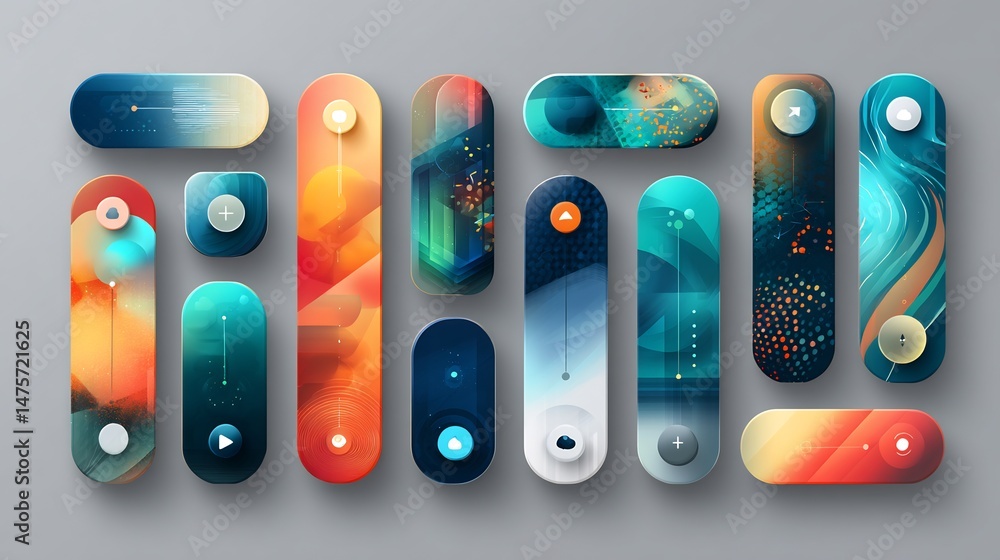 Aufkleber artistic array of uniquely designed interface buttons with vibrant color palettes