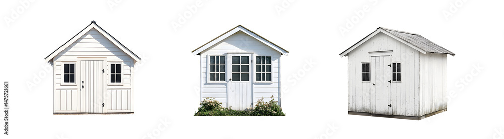 Poster set of small white structures with simple designs. isolated on transparent background