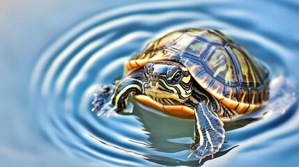 Serene Turtle in Lake with Gentle Ripples and Peaceful Atmosphere