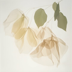 Delicate bougainvillea blossoms on branch, light background, botanical study, for home decor