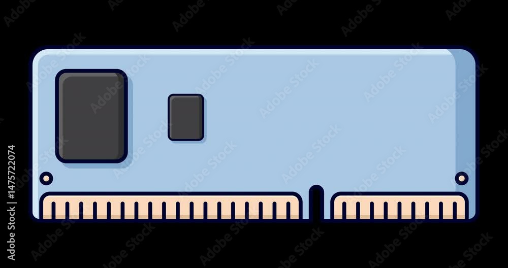 Fototapete RAM memory computer animation. Computer RAM animation. Random access memory. Flat cartoon style. Transparent background with alpha channel