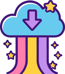 Obraz premium Rainbow Cloud Download Symbol in Pastel Colors – Cute Vector Icon for Cloud Storage Apps, Children’s Software Interfaces, and Fun Educational Platforms