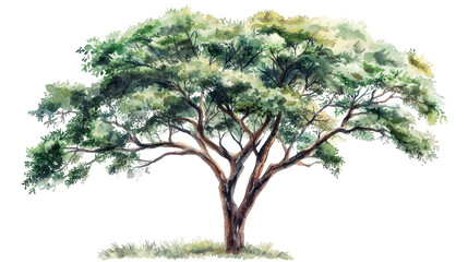Watercolor Tree Painting Isolated on Transparent Background