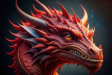 Fierce Red Dragon Head: Asian Mythology Graphic Design Element - Stock Photo