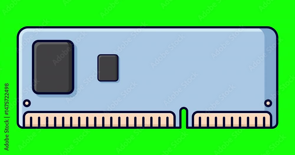 Poster RAM memory computer animation. Computer RAM animation. Random access memory. Flat cartoon style. 4K animation