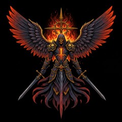 Infernal Seraphim: A fiery skeletal angel with obsidian wings and burning halo