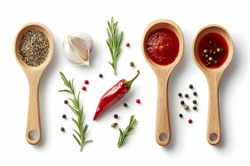 Spicy sauces, herbs, and garlic. Food photography for recipe