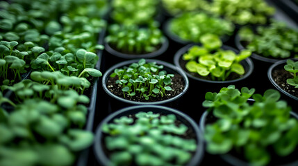 Seedlings in pots, greenhouse, growth