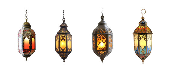 Set of decorative hanging lanterns with intricate designs. isolated on transparent background