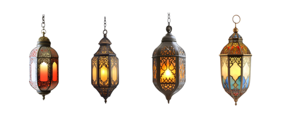 Set of decorative hanging lanterns with intricate designs. isolated on transparent background