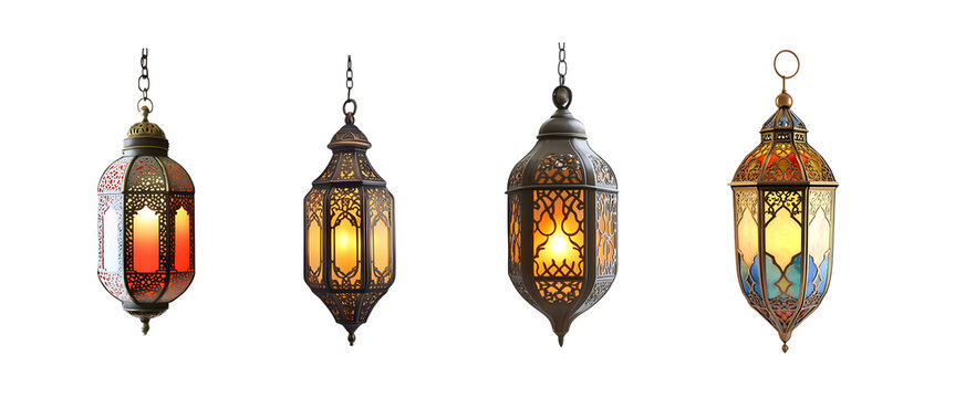 Set of decorative hanging lanterns with intricate designs. isolated on transparent background
