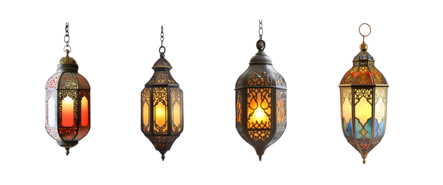 Set of decorative hanging lanterns with intricate designs. isolated on transparent background