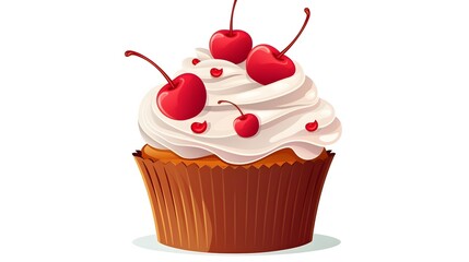 Delicious Cartoon Muffin with Cherry Vector Illustration for Food Advertising