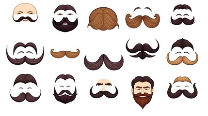 Illustration of Various Mustache and Beard Style Variations in Cartoon Vector Design