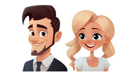 Elegantly dressed cartoon couple with stylish hairstyle in a cute pose
