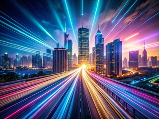 Fototapeta premium Futuristic Energy Lines: Abstract High-Speed Motion Panorama Drone Shot