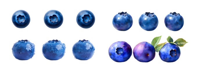 Digital illustration of multiple blueberries isolated on transparent background
