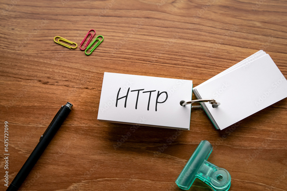 Poster there is word card with the word http. it is an abbreviation for hyper text transfer protocol as eye