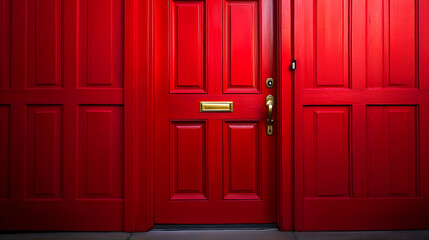 Obraz premium Red front door, house entrance, suburban home, sunlight, architectural detail, home exterior, real estate