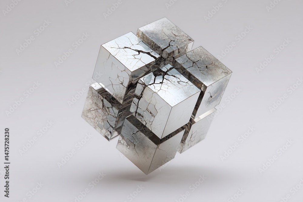 Aufkleber abstract fractured cube composition showcasing geometric design and textural elements