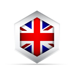 UK Flag in Hexagon Shape &ndash; 3D-Style Vector Icon with Union Jack