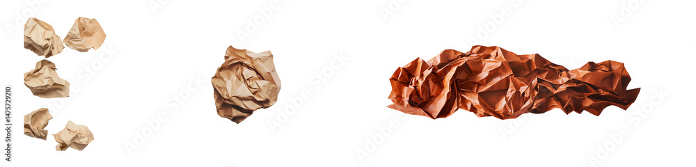 Poster set of abstract composition of crumpled papers in various tones. isolated on transparent background