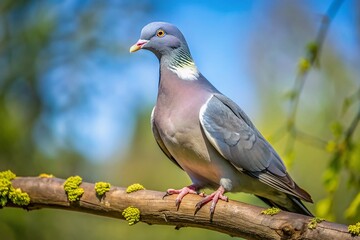 Grey Wood Pigeon Bird Spring Park Sunny Day Wildlife Photography