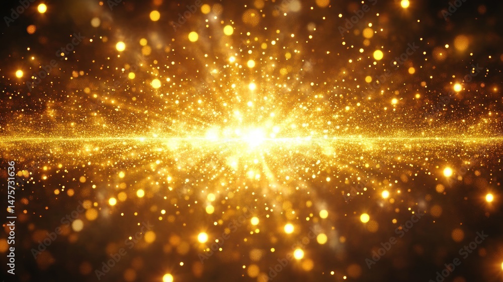 Wall mural radiant golden light particles sparkling and spreading in all directions creating a mesmerizing glow