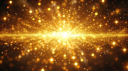 Radiant golden light particles sparkling and spreading in all directions creating a mesmerizing glowing explosion effect