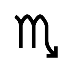 Illustration of the scorpio astrological sign in black with a simple and minimalist design style symbol