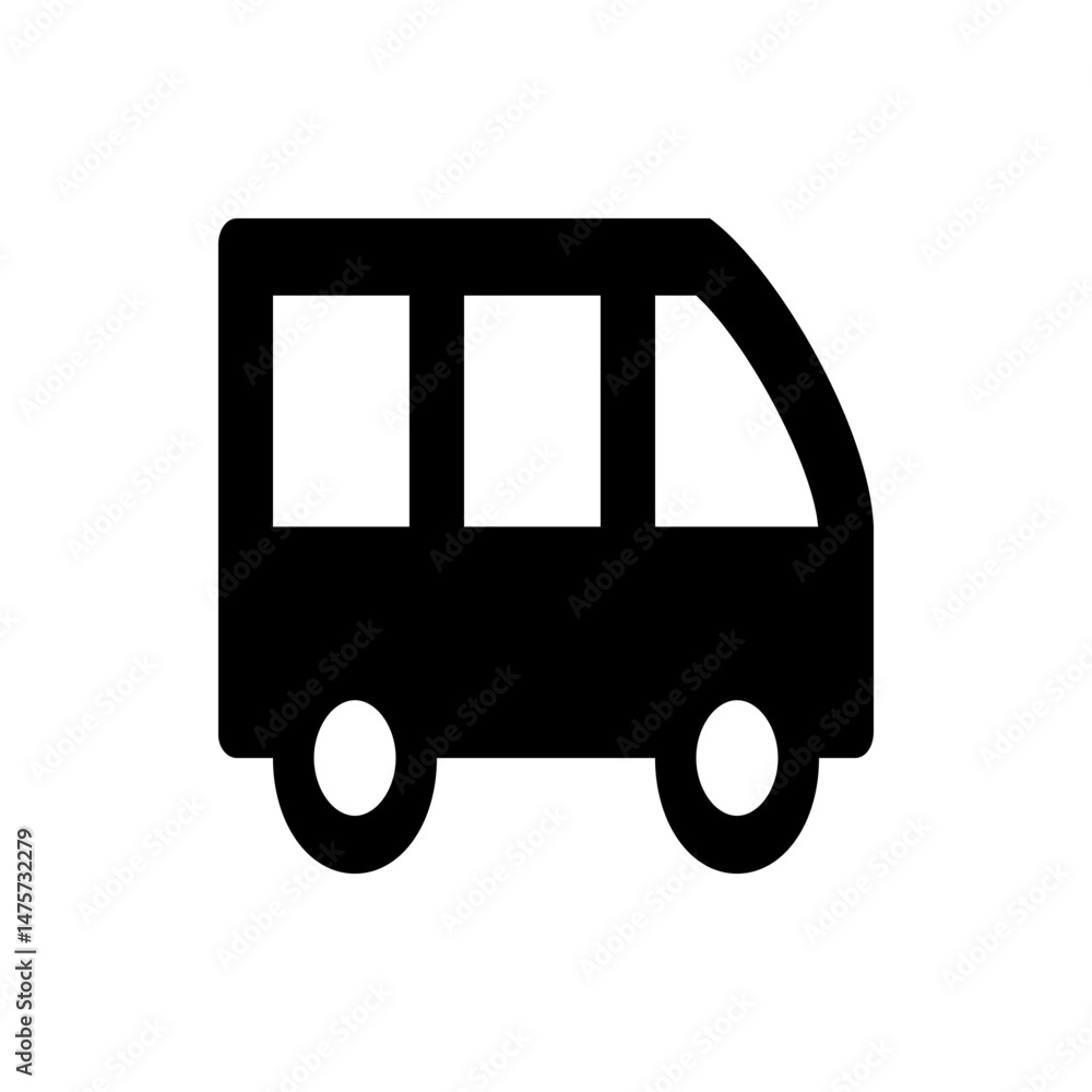 Poster a simple black silhouette of a van with two windows and two wheels on a white background in vector f