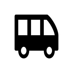 A simple black silhouette of a van with two windows and two wheels on a white background in vector format