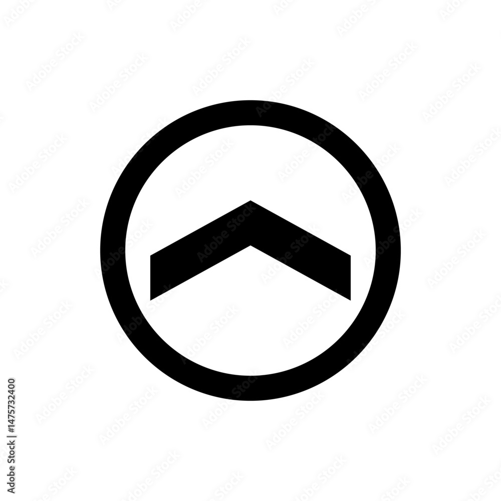 Poster black chevron pointing up inside a black circle outline on a white background simple graphic element