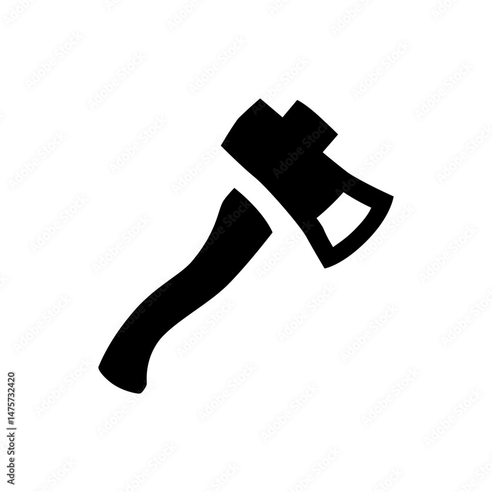 Poster illustration of a black axe with a wooden handle and a sharp blade on a white background design elem