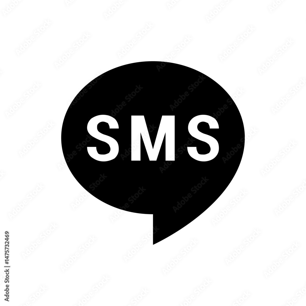 Poster black speech bubble containing the white letters sms representing a text message notification icon d