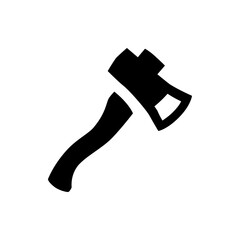 Illustration of a black axe with a wooden handle and a sharp blade on a white background design element