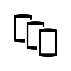 Three stylized black and white mobile phone silhouettes arranged in a staggered diagonal pattern view