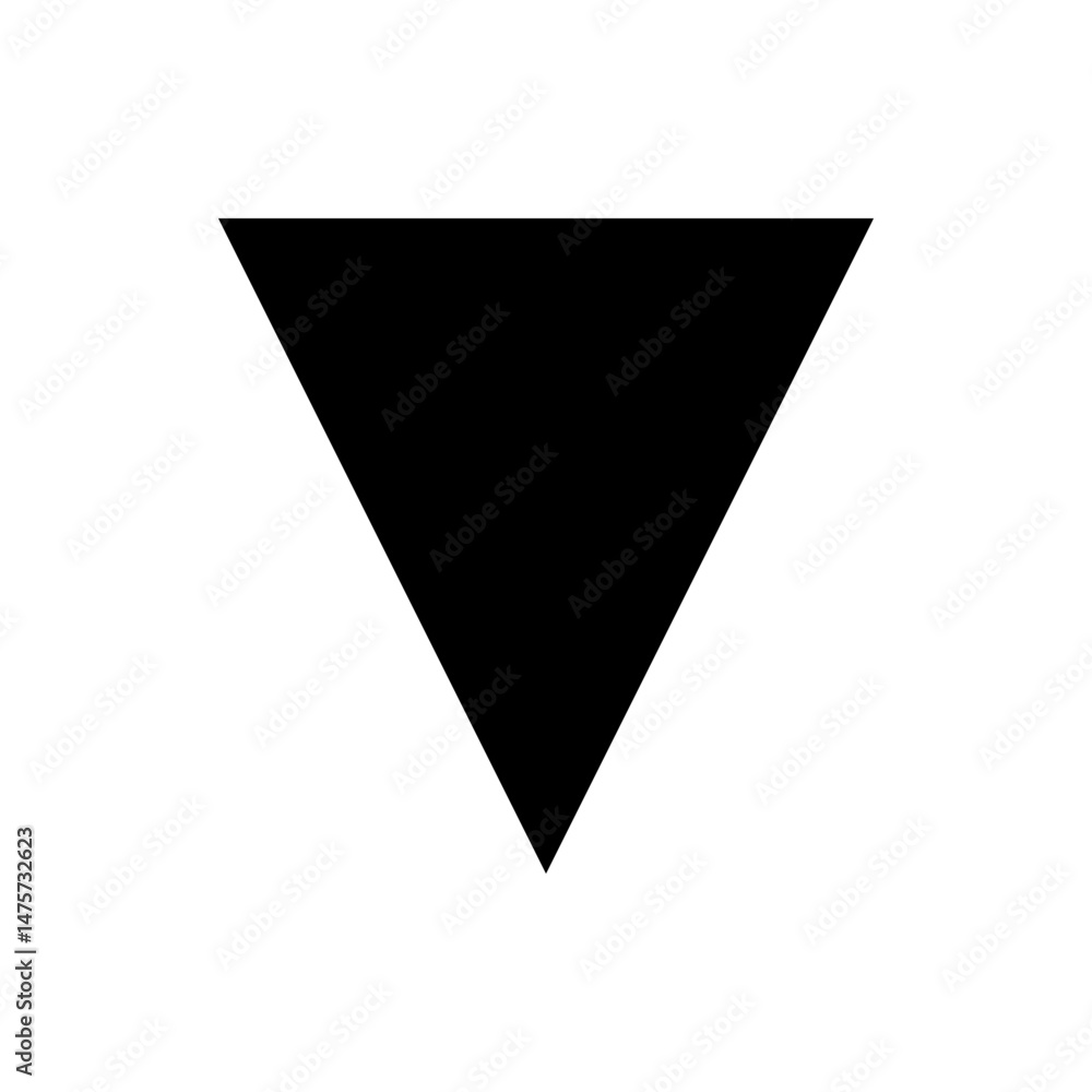 Poster black downward pointing triangle shape isolated on a white background in a simple vector graphic sty