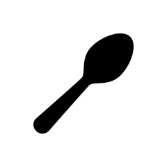 A simple black silhouette of a spoon with an oval bowl and a long handle on a white background image here