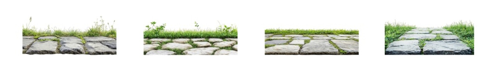 Fototapeta premium Set of paved walkway with grass isolated on transparent background