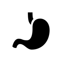 Illustration of a human stomach organ in black color featuring its anatomical shape and structure detail