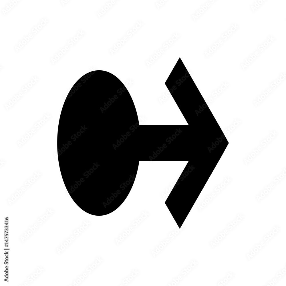 Aufkleber a simple black arrow pointing right with a circular origin on a plain white background illustration