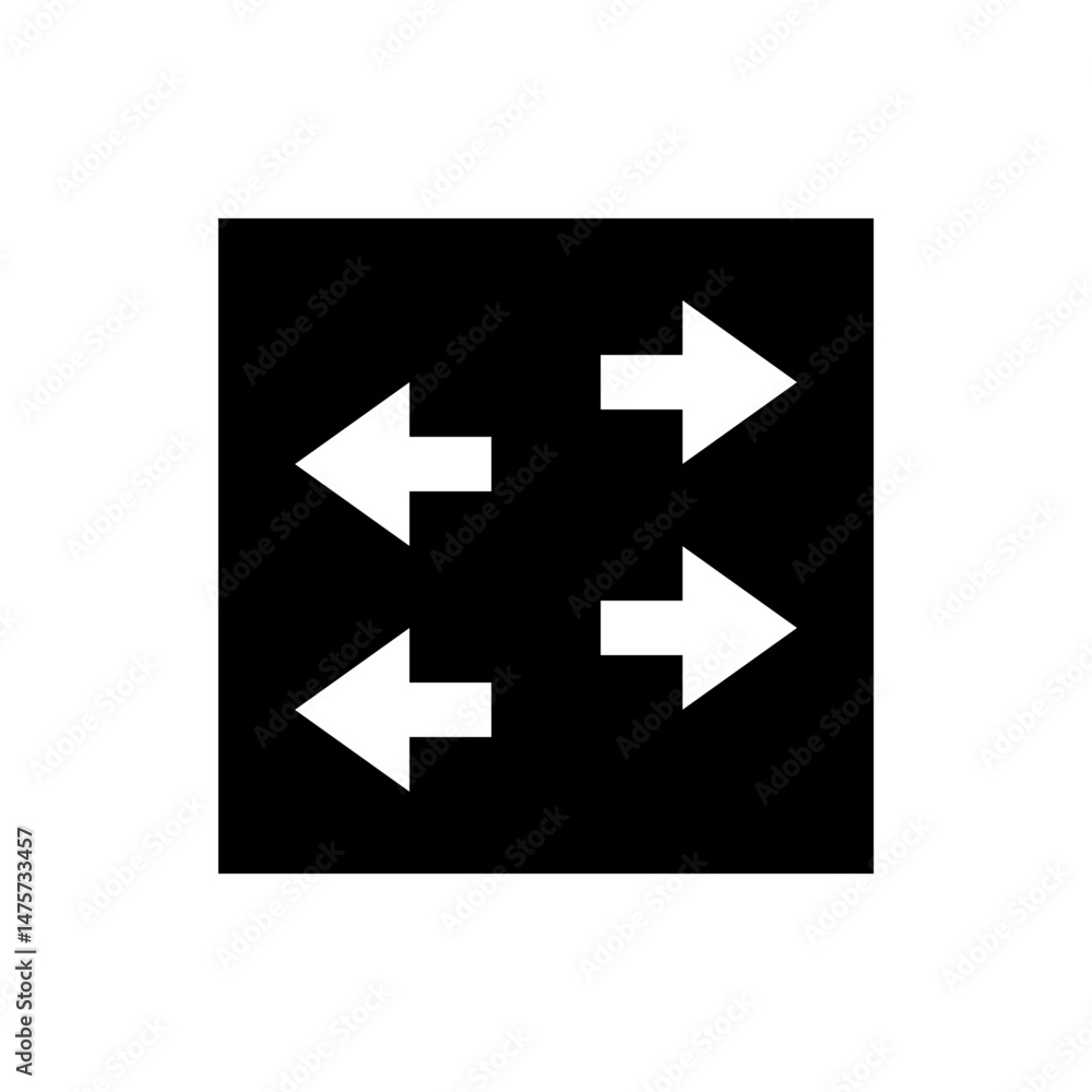 Poster four white arrows pointing in opposite directions on a black background in a symmetrical arrangement