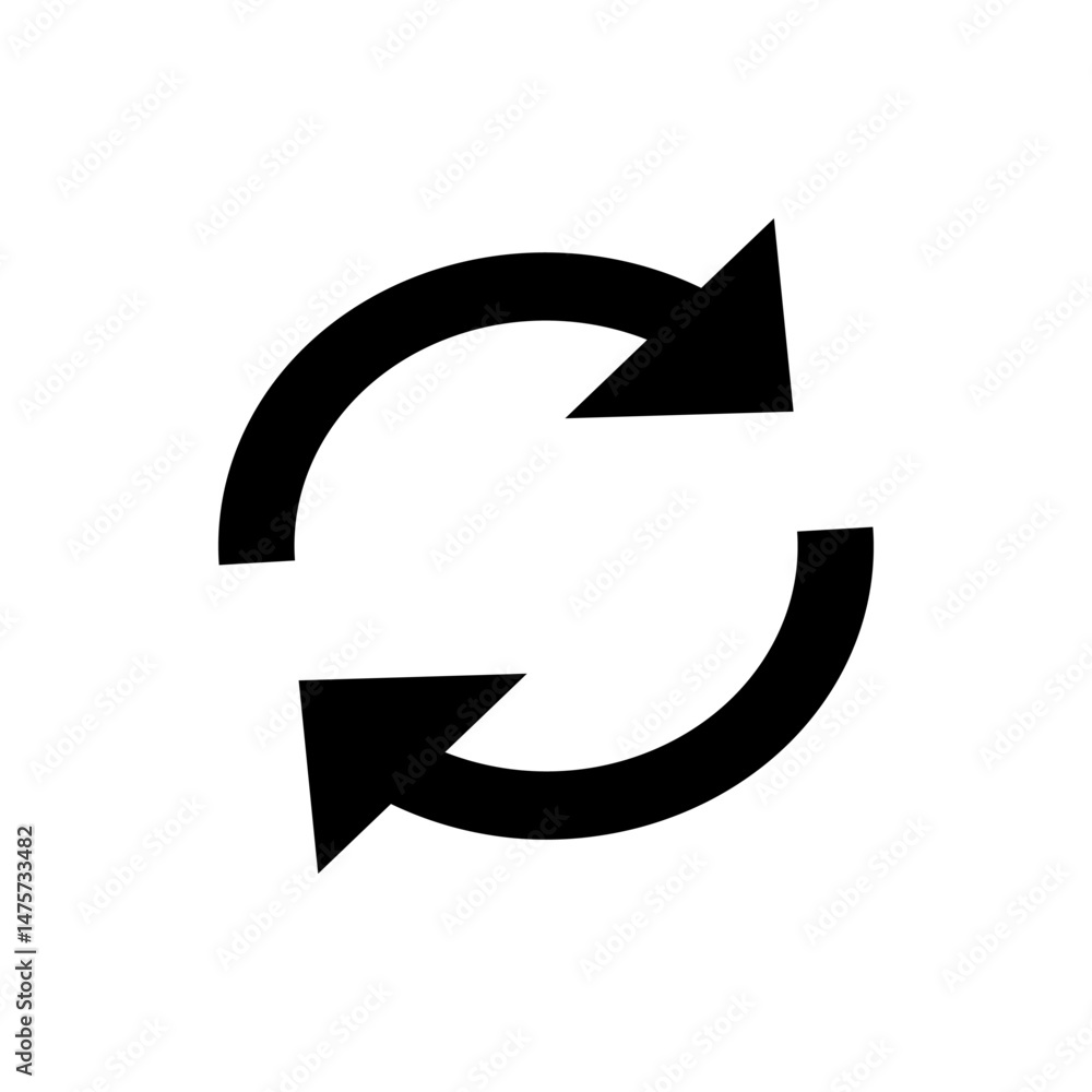 Poster two curved arrows pointing in opposite directions creating a circular motion on a white background v