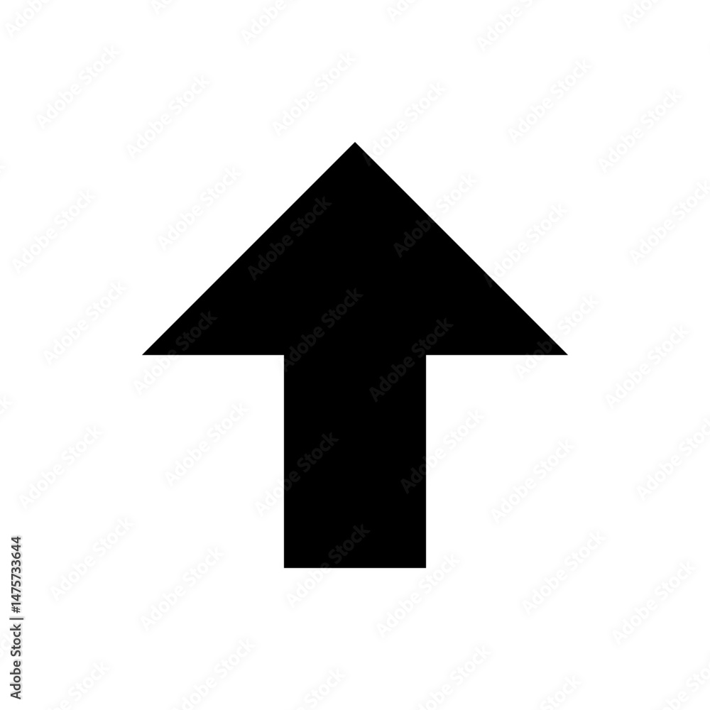 Poster a black arrow pointing upwards against a white background is centered in the frame and simple in des