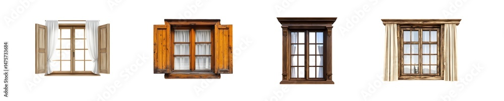 Poster variety of architectural window styles displayed. isolated on transparent background