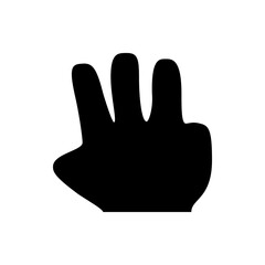 A silhouette of a hand with three fingers extended against a white background in a simple vector image