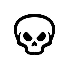 Stylized skull with thick black outlines and prominent eye sockets and teeth on a white background image