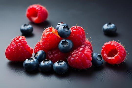 blueberries and raspberries isolated on solid background